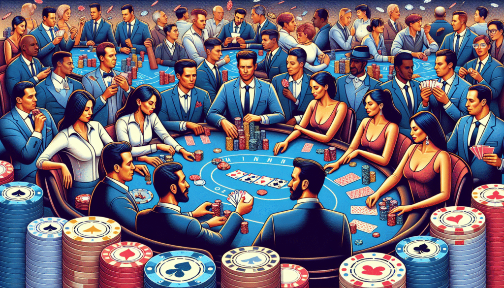 Casino table with players demonstrating poker tells