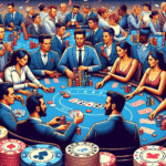Casino table with players demonstrating poker tells