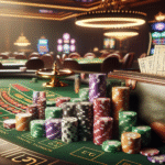Casino travel setup featuring poker chips and table game elements