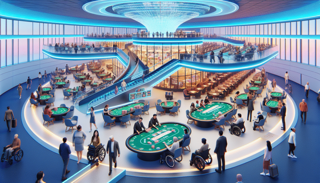 Modern casino resort lobby with accessible design features
