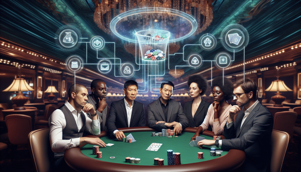 Casino poker table with players engaging