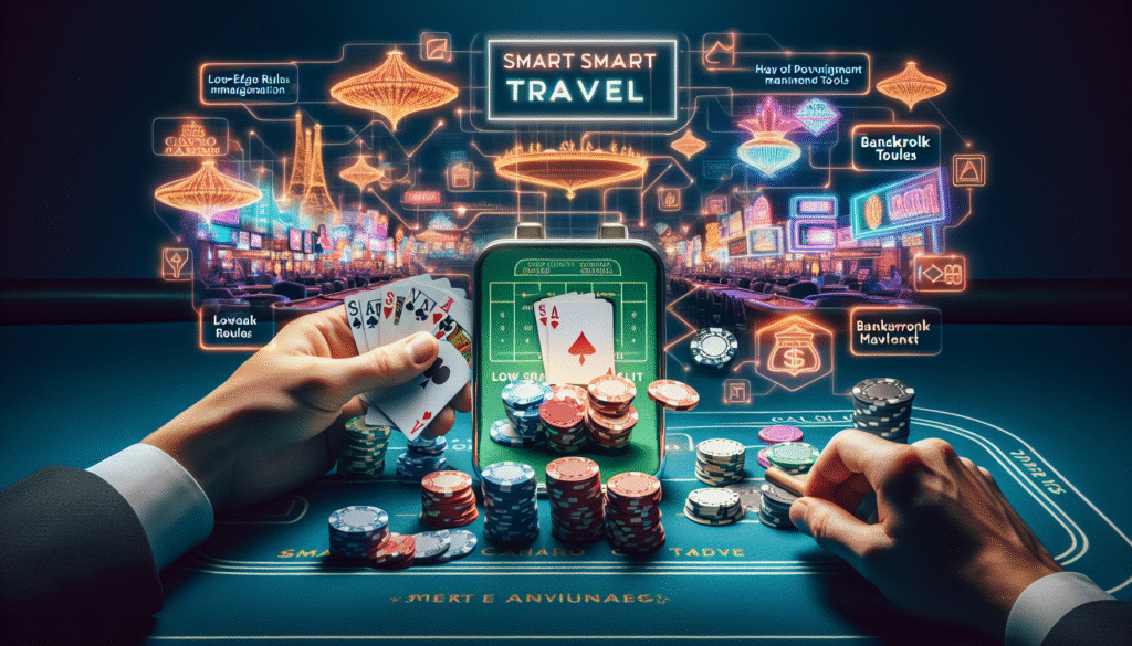 Casino travel scene with vibrant lights and casino tables