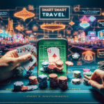 Casino travel scene with vibrant lights and casino tables