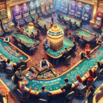 Vibrant casino table with chips and cards