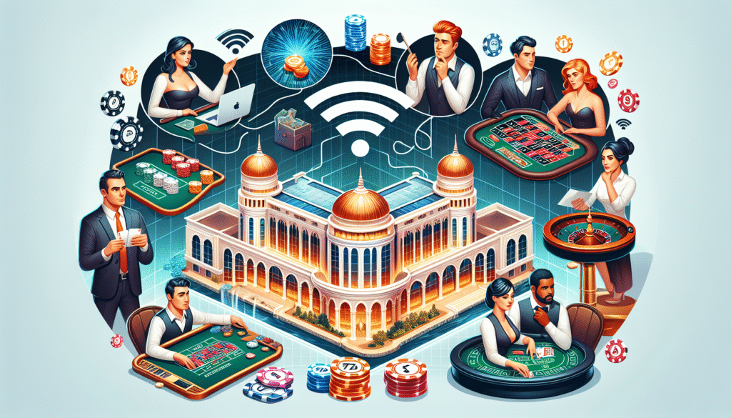 Modern casino resort with high-speed Wi-Fi setup in the lobby