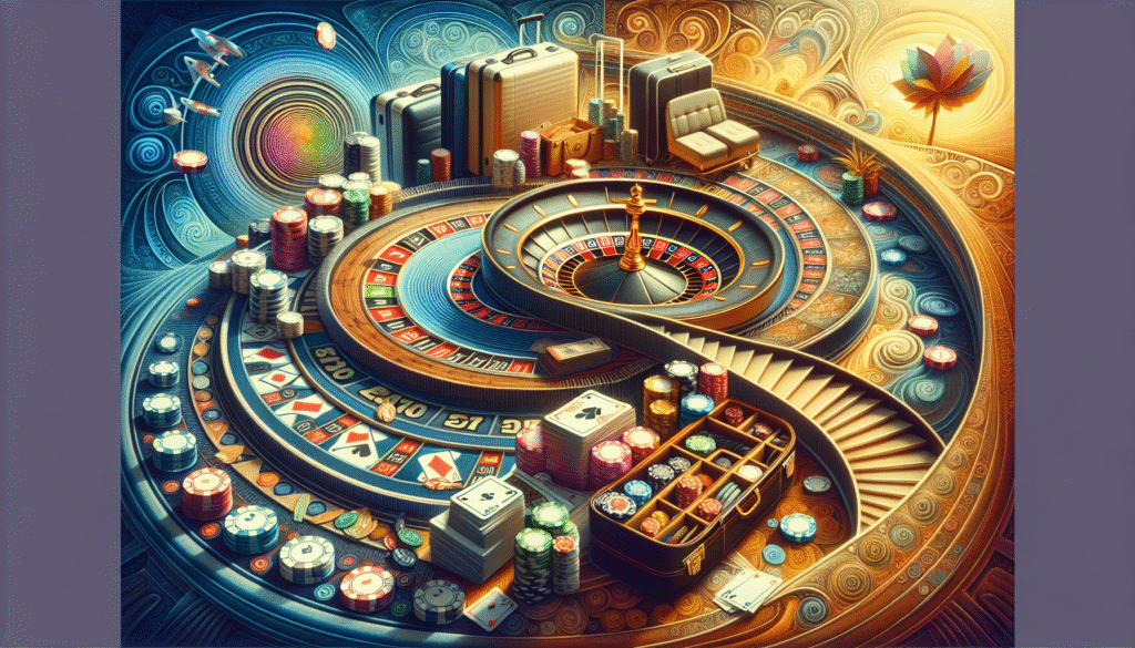Casino table with chips and cards in a vibrant setting