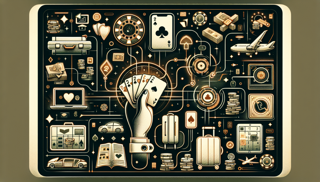 Casino table game layout with chips and cards