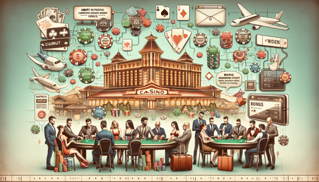A casino table scene showing players and dealers in action