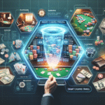 Vibrant casino floor with table games and players